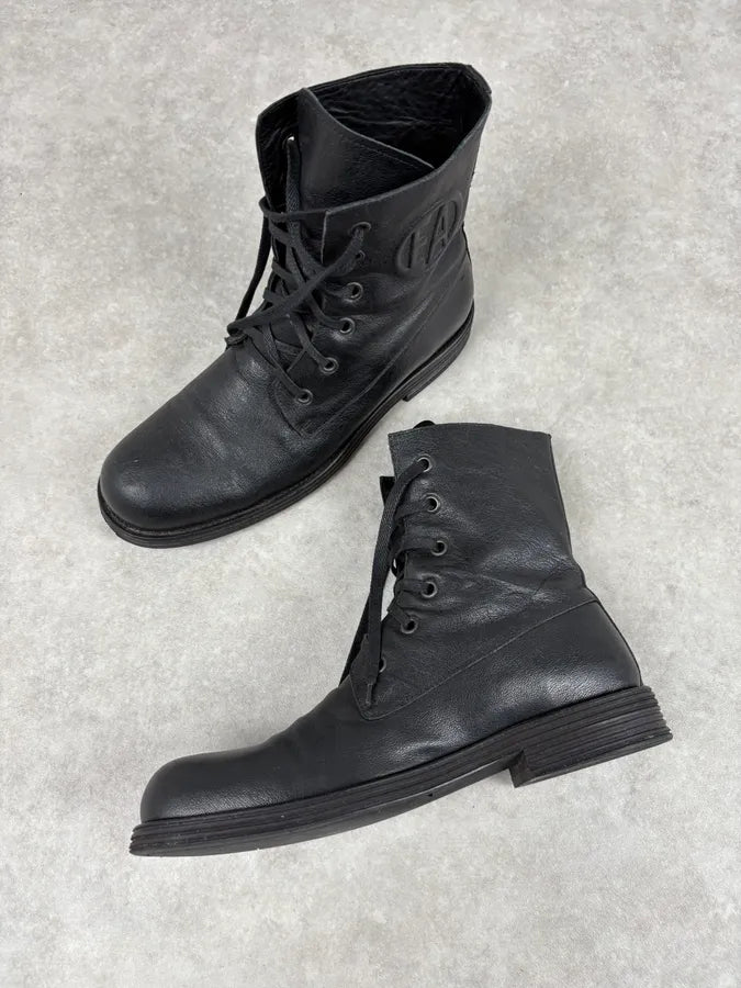AW2003 Emporio Armani Black Classy Combat Leather Boots KIWQyHN 2