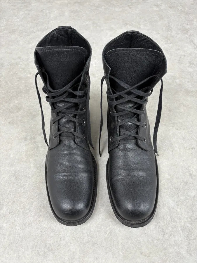 AW2003 Emporio Armani Black Classy Combat Leather Boots KIWQyHN 1
