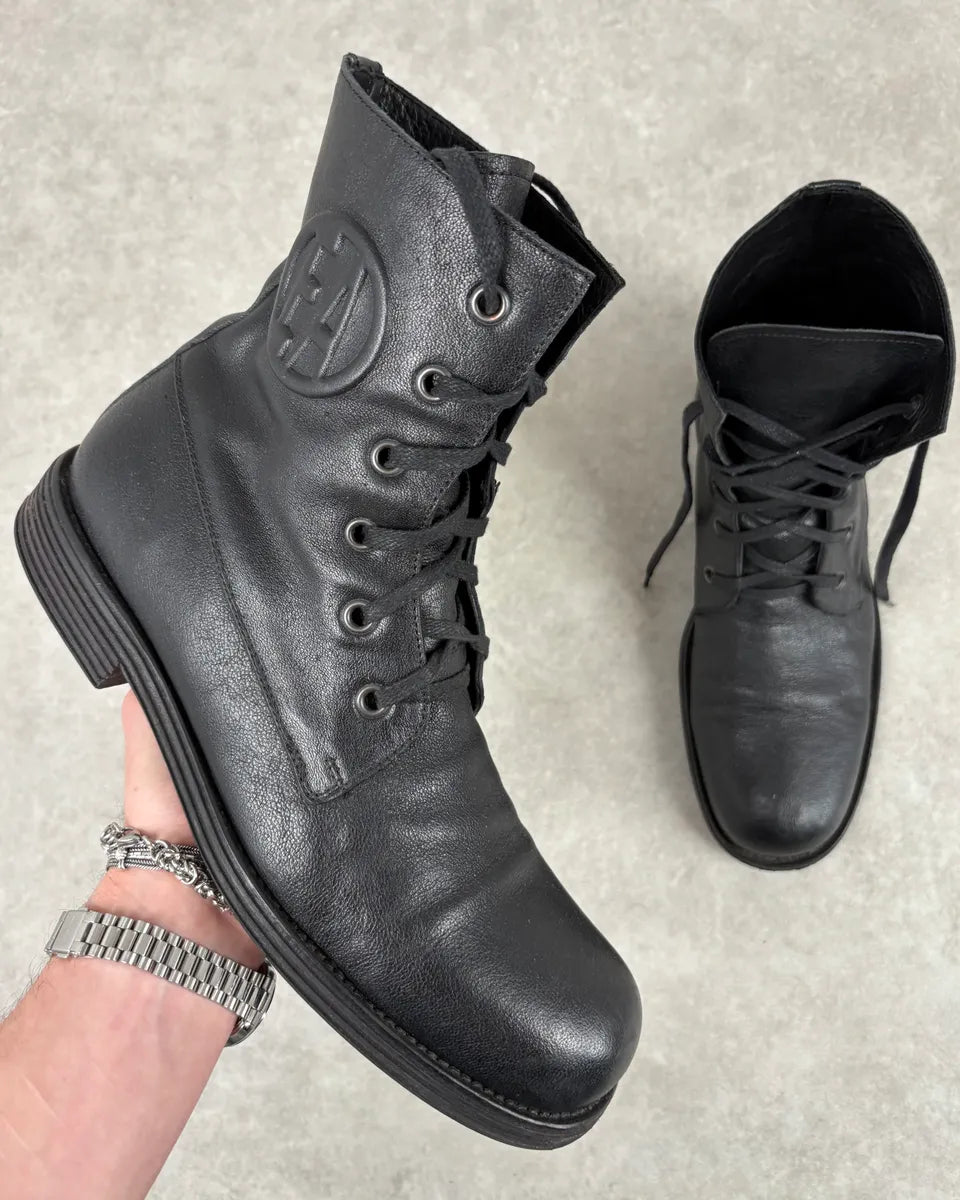 AW2003 Emporio Armani Black Classy Combat Leather Boots KIWQyHN 0