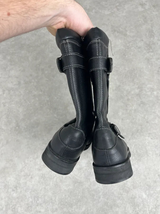 AW2003 Emporio Armani Black Leather Biker Ankle Boots pAhzWMb 5