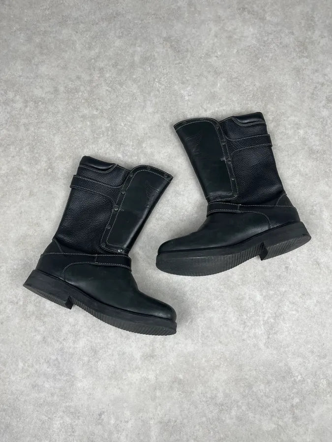 AW2003 Emporio Armani Black Leather Biker Ankle Boots pAhzWMb 3