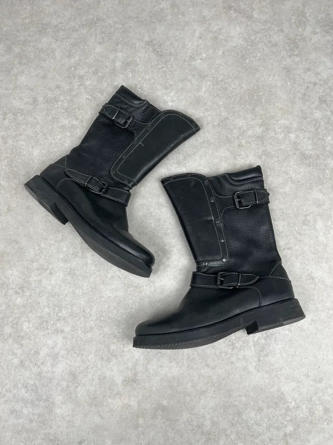 AW2003 Emporio Armani Black Leather Biker Ankle Boots pAhzWMb 2