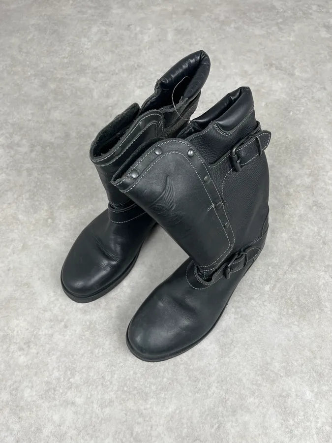 AW2003 Emporio Armani Black Leather Biker Ankle Boots pAhzWMb 1