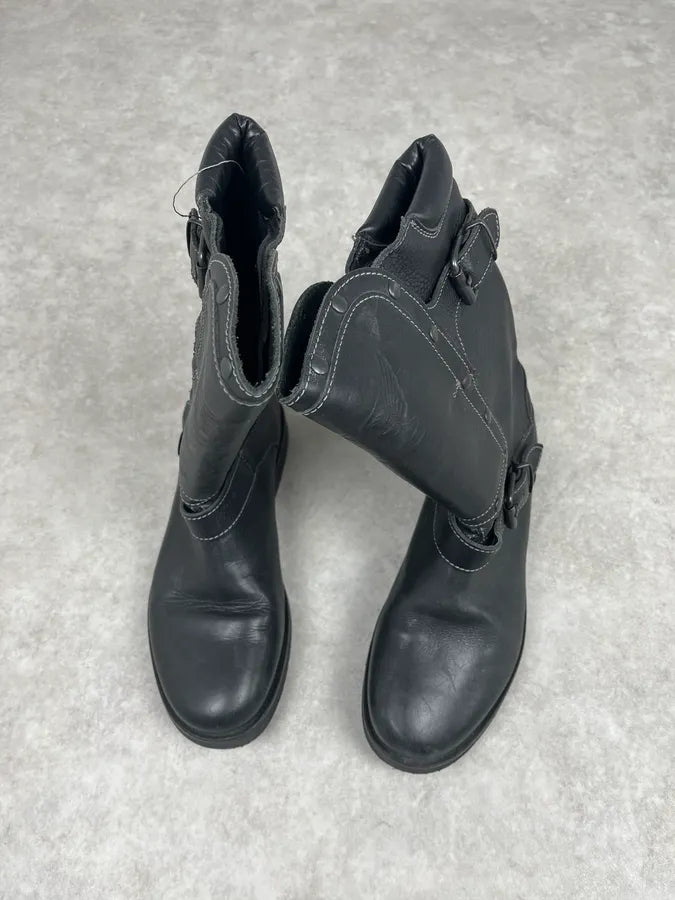 AW2003 Emporio Armani Black Leather Biker Ankle Boots pAhzWMb 4