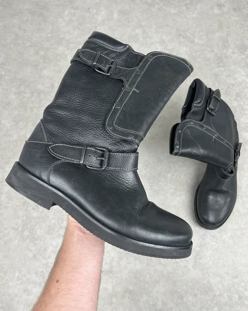 AW2003 Emporio Armani Black Leather Biker Ankle Boots pAhzWMb 0