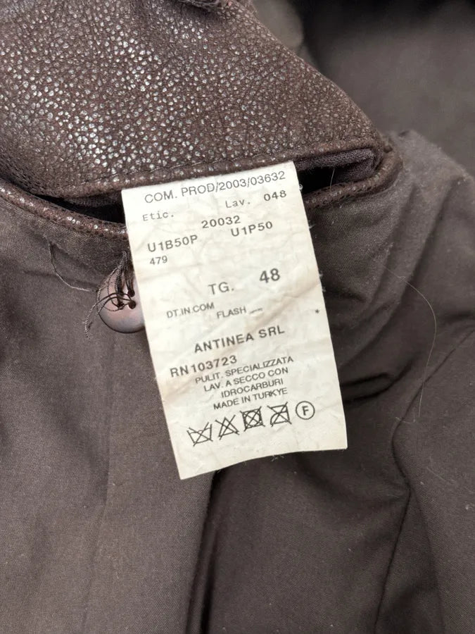 AW2003 Emporio Armani Brown Grained Leather Biker Jacket HSAUgoQ 11