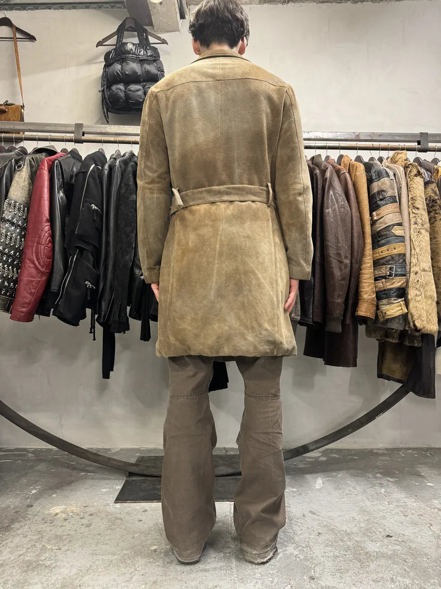 AW2003 Emporio Armani Eroded Brown Suede Leather Trench Coat  (M) FyXcOPJ 3