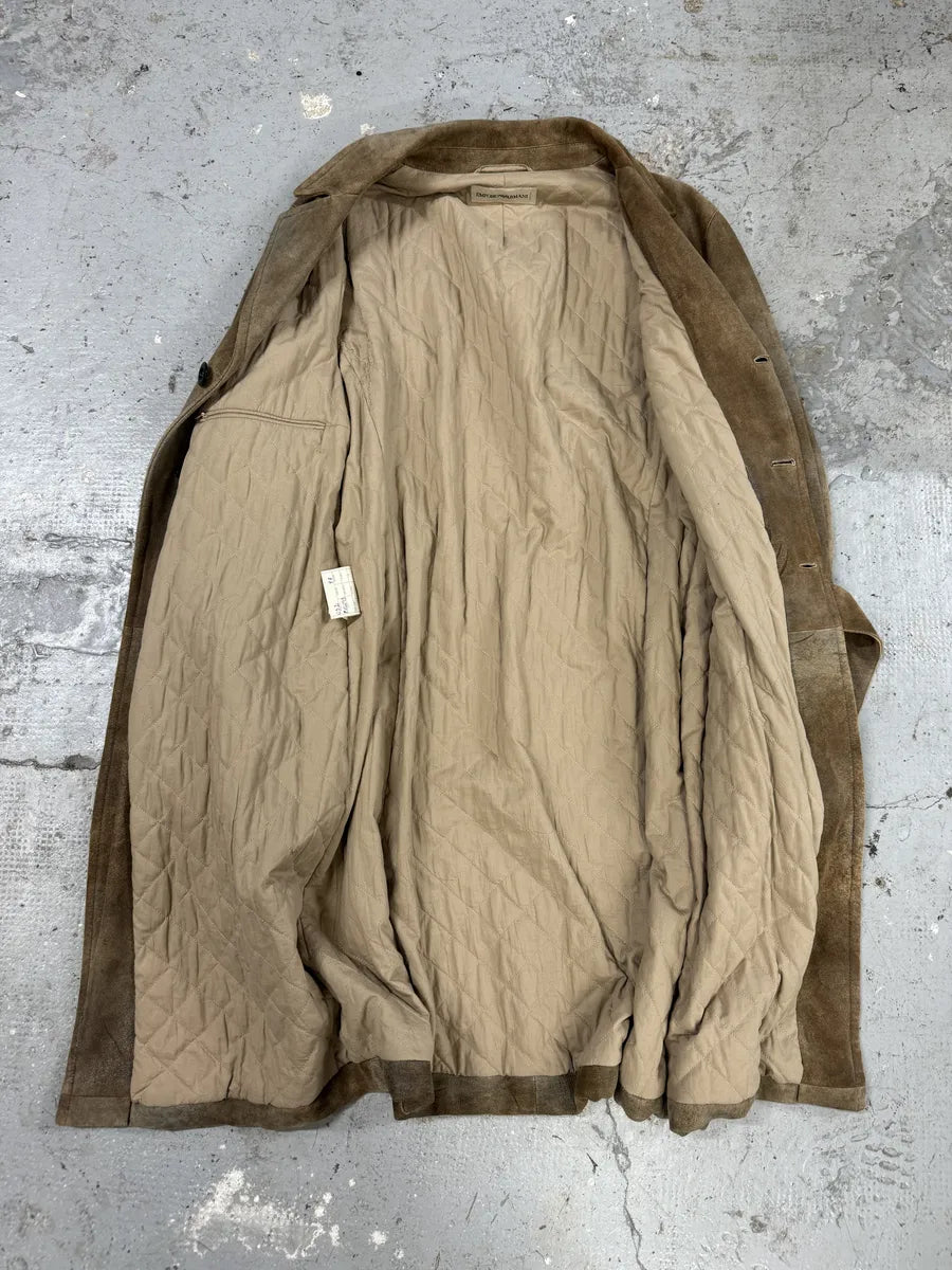 AW2003 Emporio Armani Eroded Brown Suede Leather Trench Coat  (M) FyXcOPJ 8