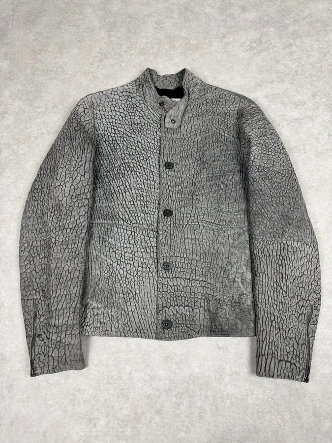 AW2003 Emporio Armani Grey Cracked Effect Leather Jacket lvnBKSy 0