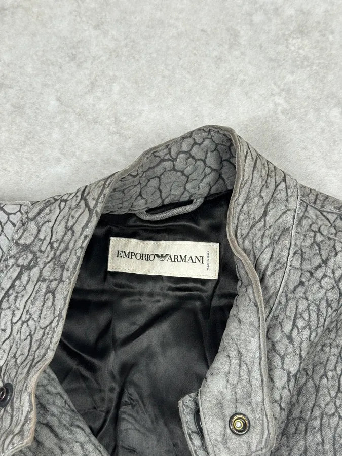 AW2003 Emporio Armani Grey Cracked Effect Leather Jacket lvnBKSy 4
