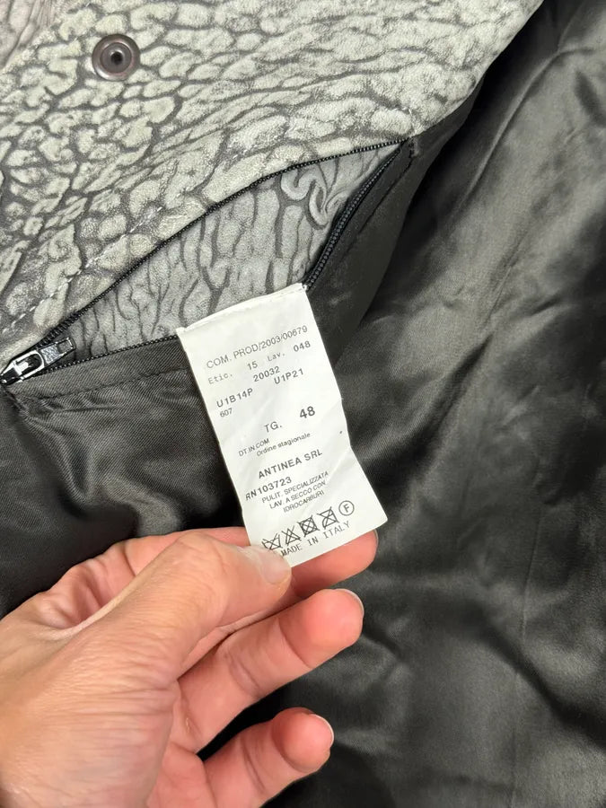 AW2003 Emporio Armani Grey Cracked Effect Leather Jacket lvnBKSy 5