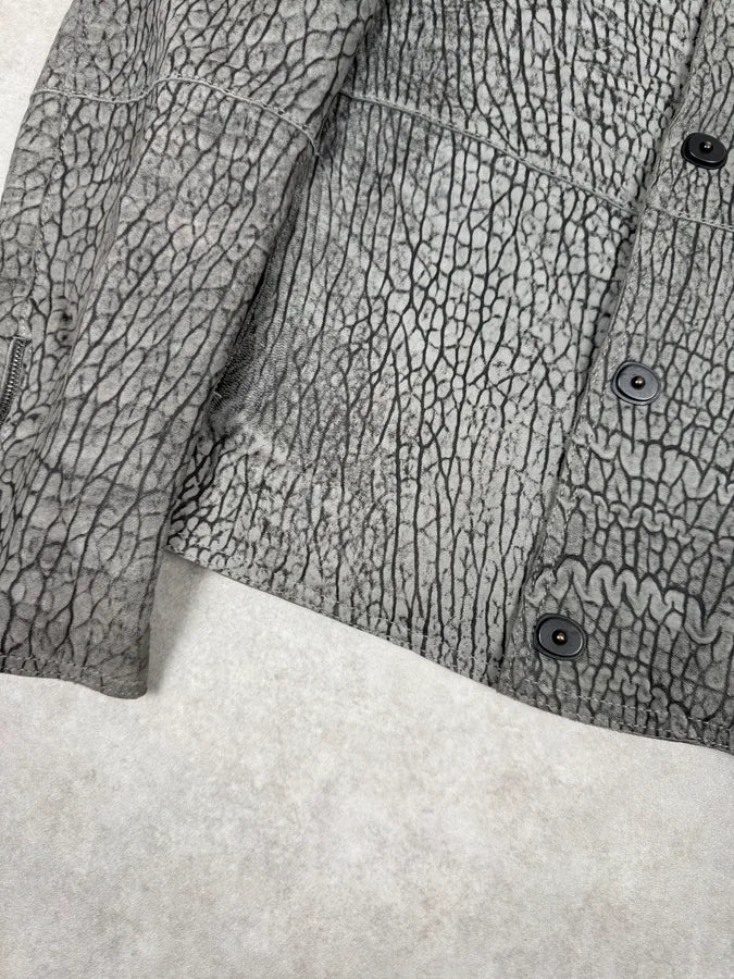 AW2003 Emporio Armani Grey Cracked Effect Leather Jacket lvnBKSy 6