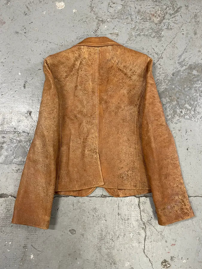 AW2003 Emporio Armani Raw Distressed Leather Suit Jacket aIGMAbk 1