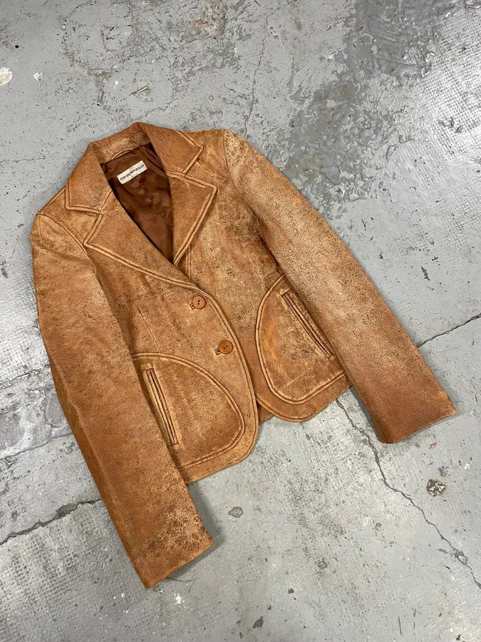 AW2003 Emporio Armani Raw Distressed Leather Suit Jacket aIGMAbk 2