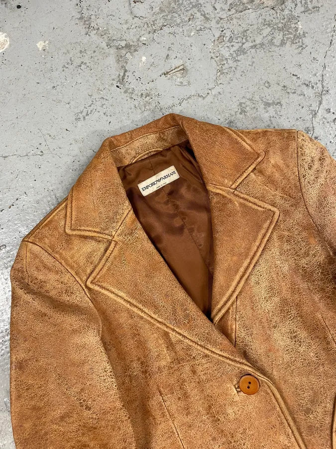 AW2003 Emporio Armani Raw Distressed Leather Suit Jacket aIGMAbk 3