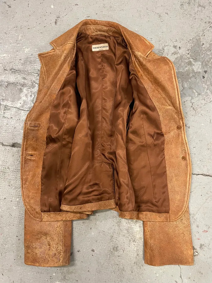 AW2003 Emporio Armani Raw Distressed Leather Suit Jacket aIGMAbk 4