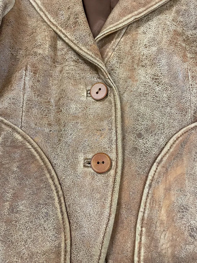 AW2003 Emporio Armani Raw Distressed Leather Suit Jacket aIGMAbk 5