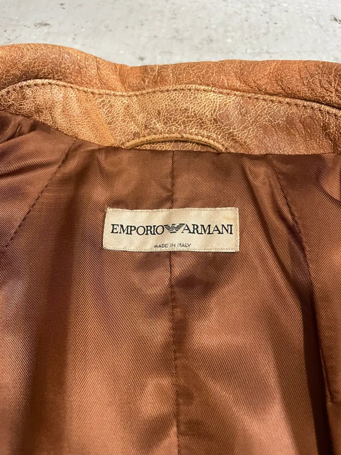 AW2003 Emporio Armani Raw Distressed Leather Suit Jacket aIGMAbk 6