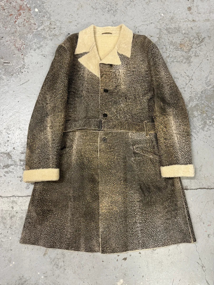 AW2003 Emporio Armani Texture Grey Shearling Leather Trench Coat YEraucp 0