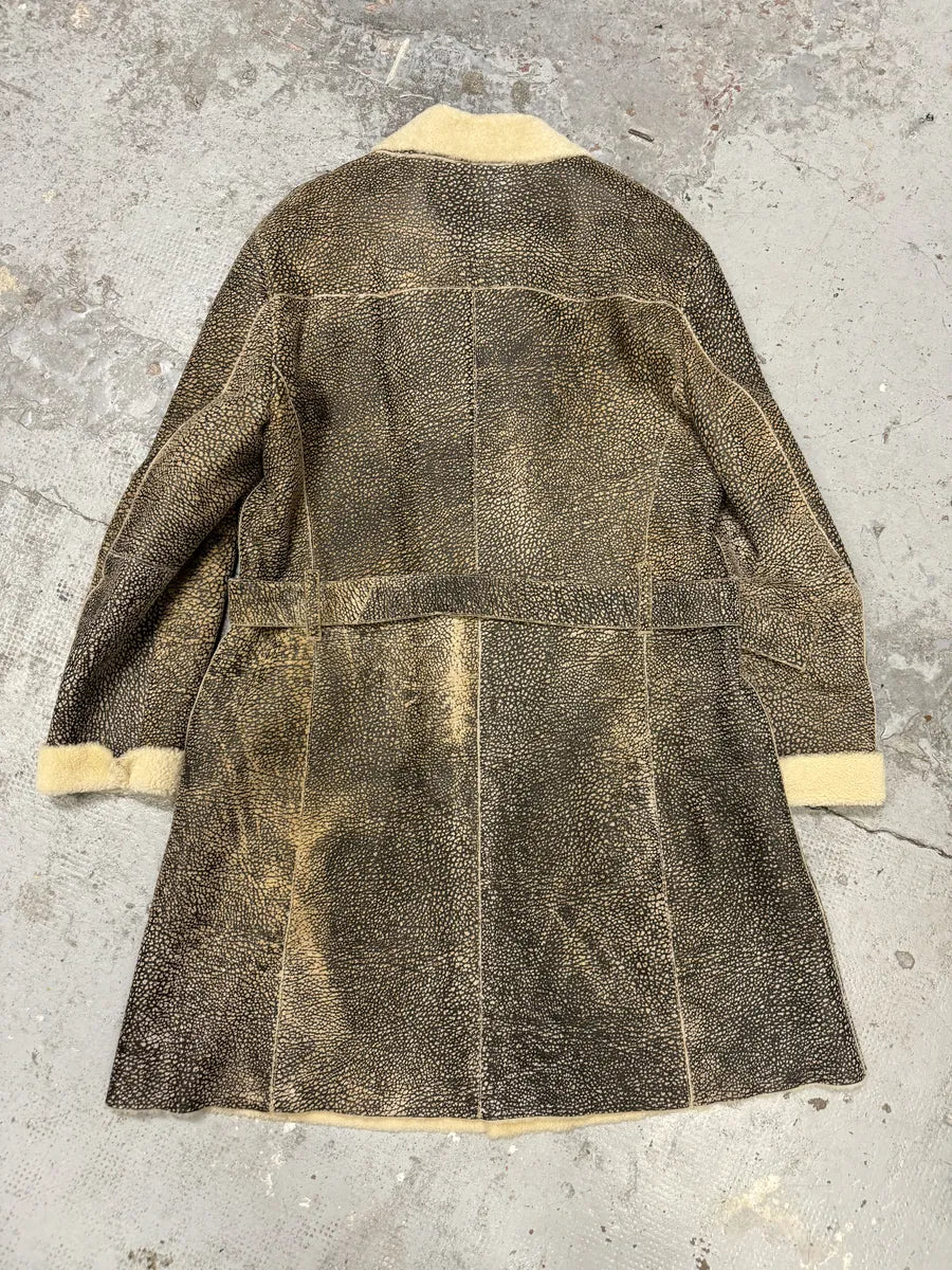 AW2003 Emporio Armani Texture Grey Shearling Leather Trench Coat YEraucp 1