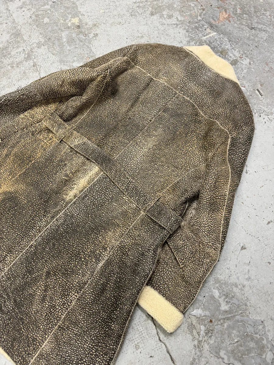 AW2003 Emporio Armani Texture Grey Shearling Leather Trench Coat YEraucp 10
