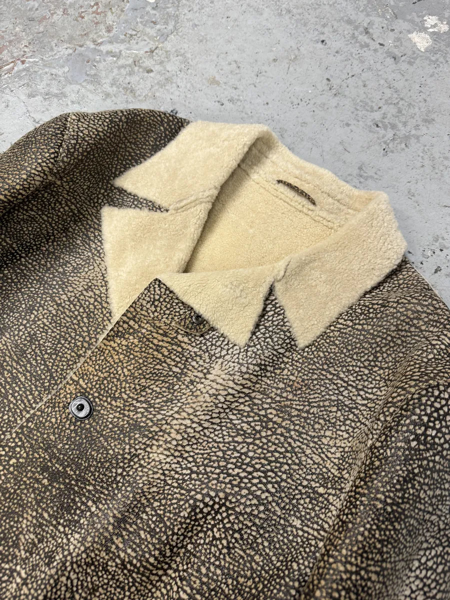 AW2003 Emporio Armani Texture Grey Shearling Leather Trench Coat YEraucp 11