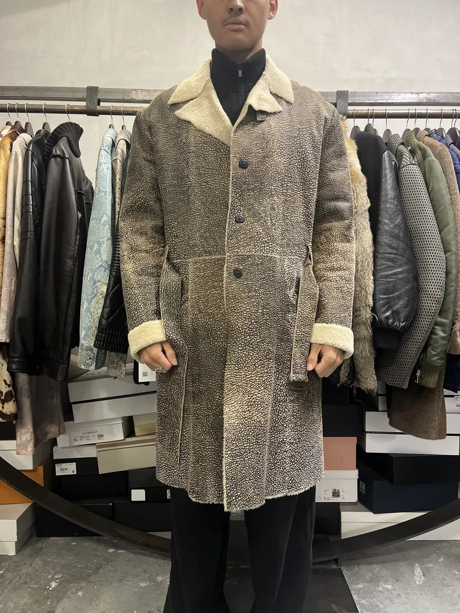 AW2003 Emporio Armani Texture Grey Shearling Leather Trench Coat YEraucp 2