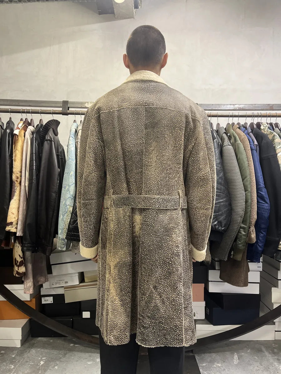 AW2003 Emporio Armani Texture Grey Shearling Leather Trench Coat YEraucp 3