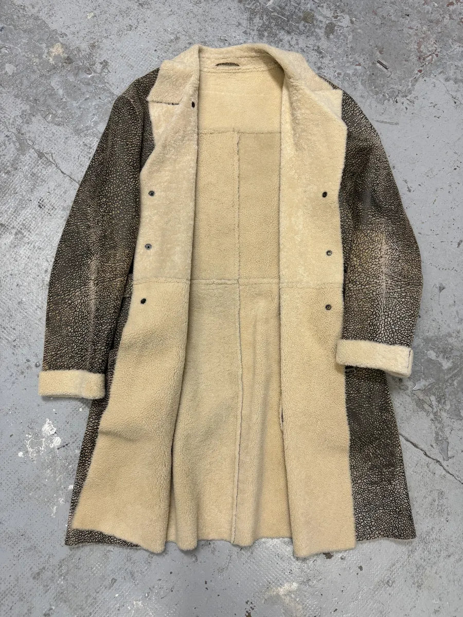 AW2003 Emporio Armani Texture Grey Shearling Leather Trench Coat YEraucp 4