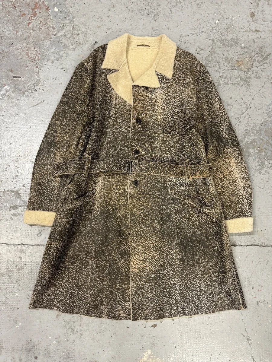 AW2003 Emporio Armani Texture Grey Shearling Leather Trench Coat YEraucp 5
