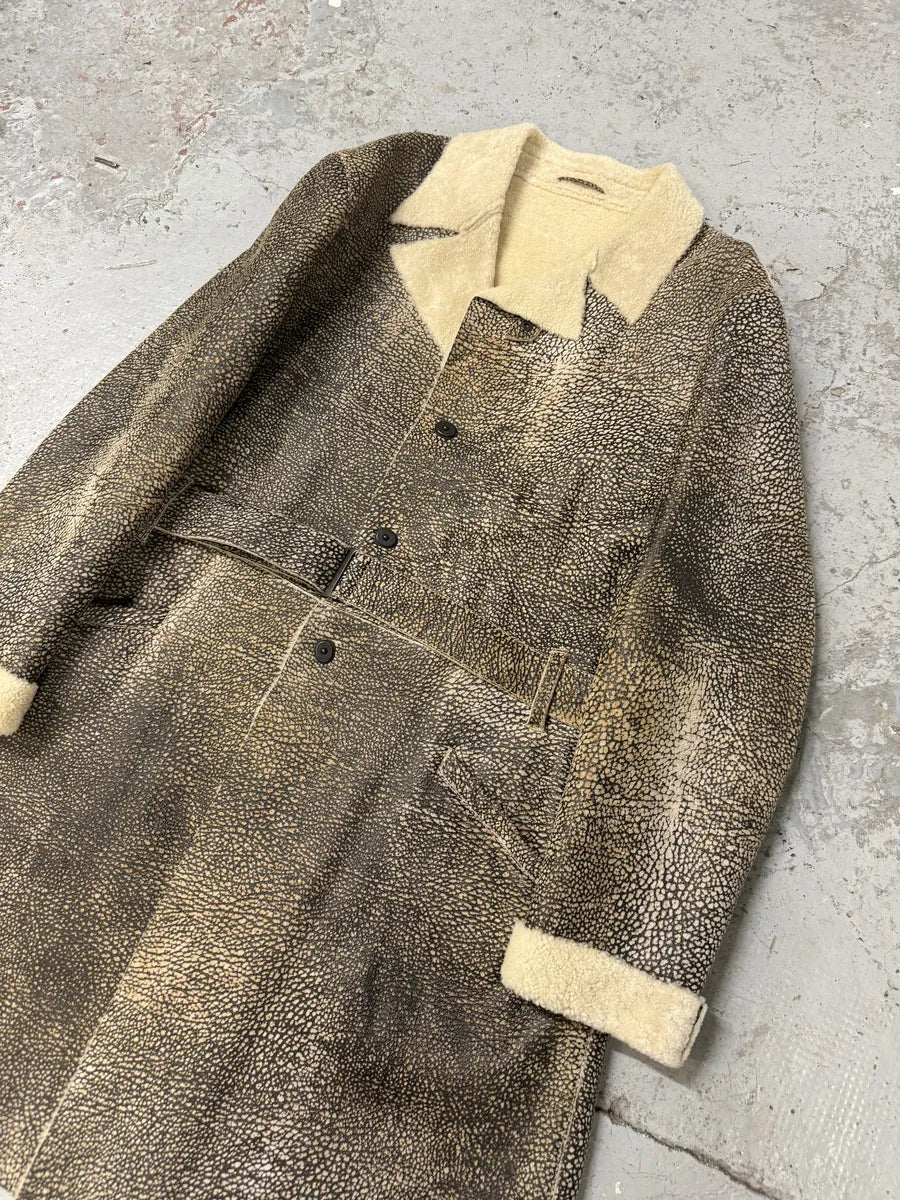 AW2003 Emporio Armani Texture Grey Shearling Leather Trench Coat YEraucp 6