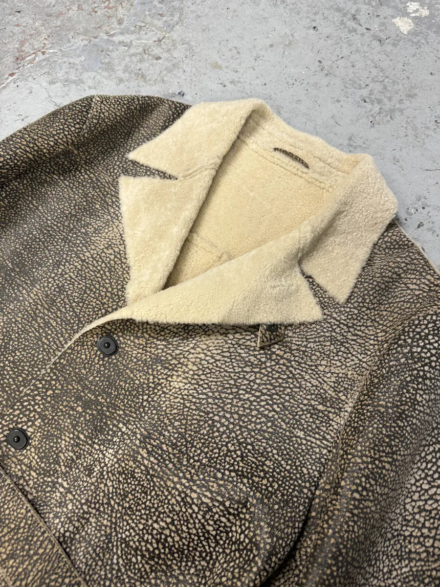 AW2003 Emporio Armani Texture Grey Shearling Leather Trench Coat YEraucp 7