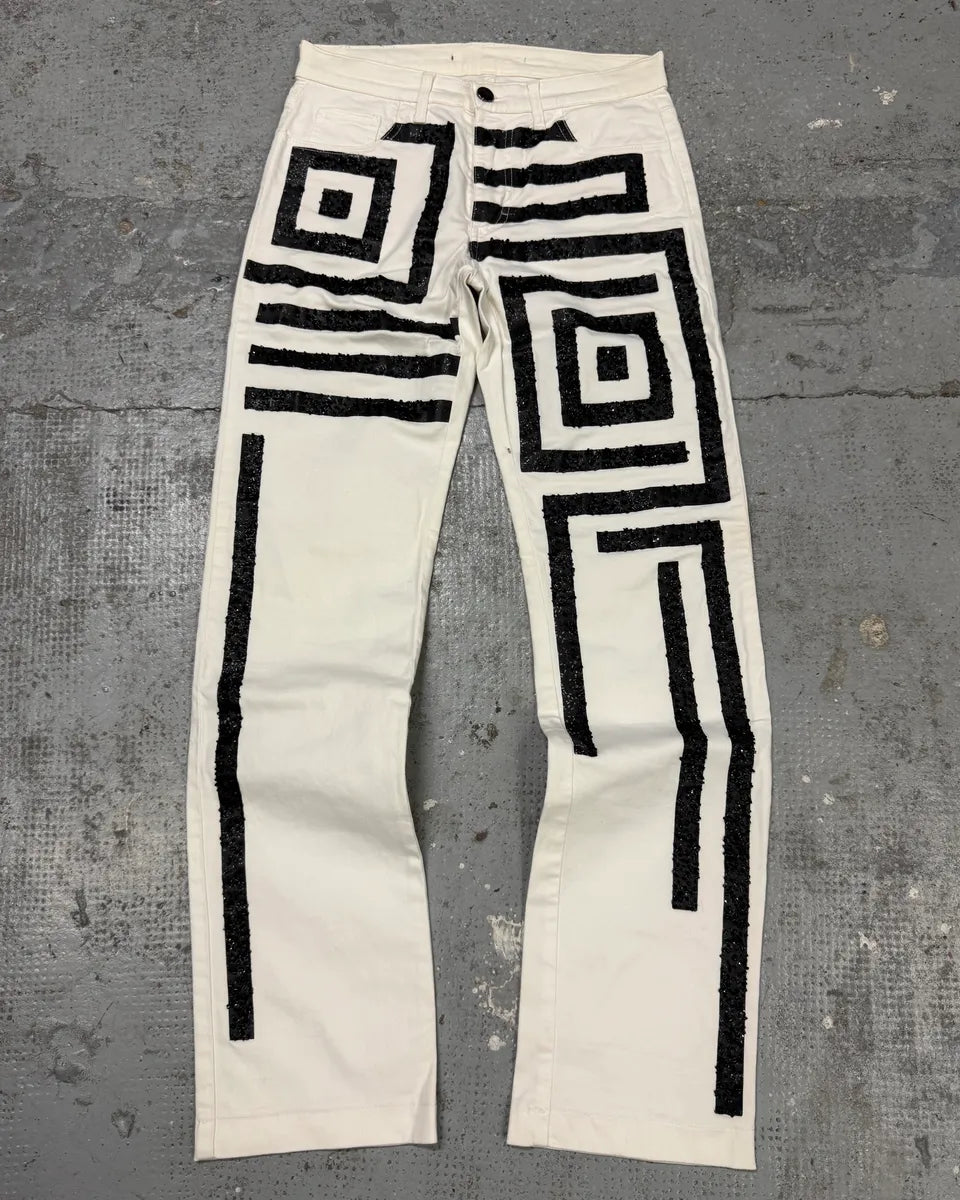 AW2003 Gianfranco Ferré Geometrical Embellished White Pants dNUCAOy 0