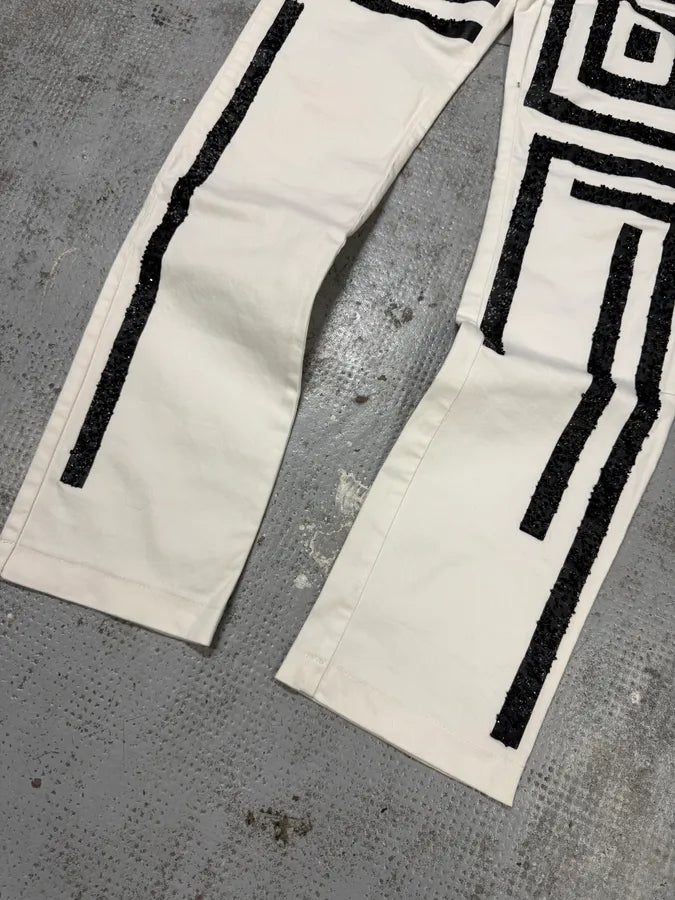 AW2003 Gianfranco Ferré Geometrical Embellished White Pants dNUCAOy 9