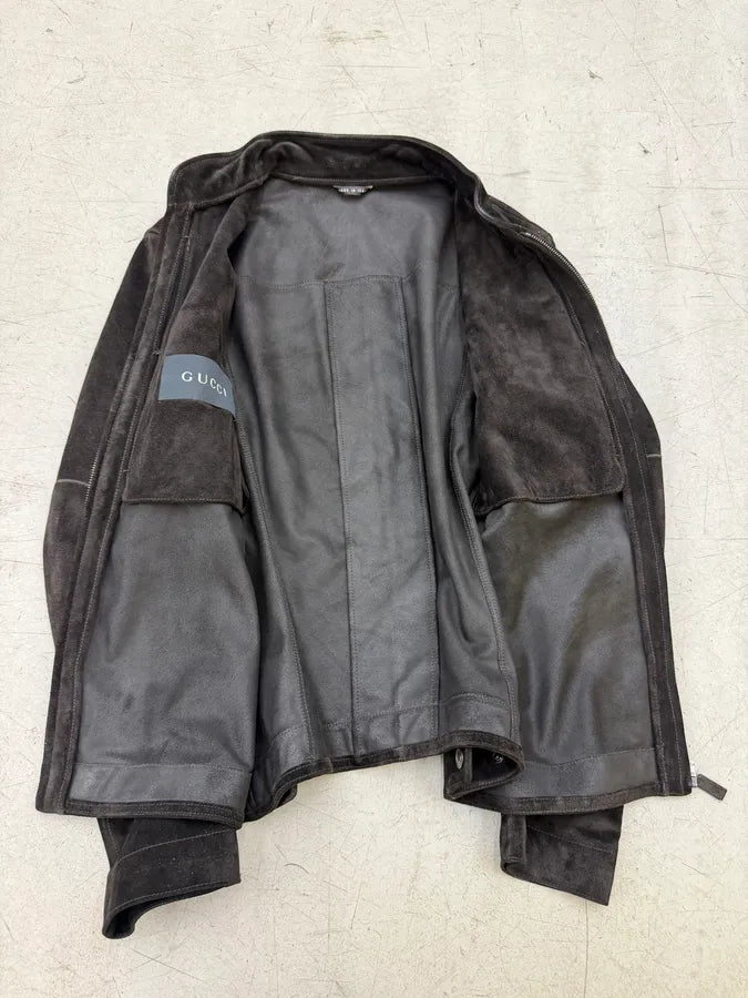 AW2003 Gucci Brown Suede Leather Jacket by Tom Ford chlFqpS 11