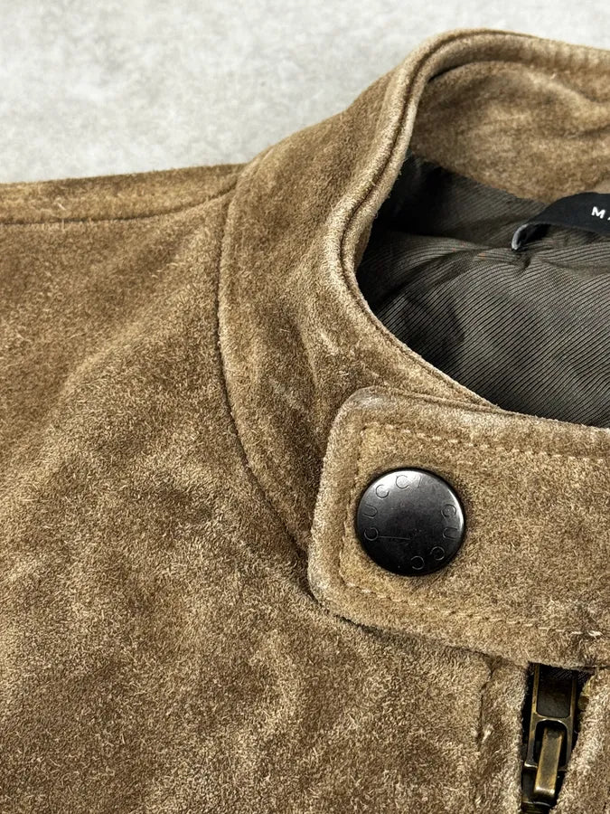 AW2003 Gucci Camel Biker Suede Leather Jacket by Tom Ford ZkQBqbR 7