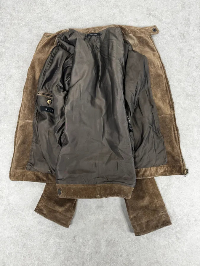 AW2003 Gucci Camel Biker Suede Leather Jacket by Tom Ford ZkQBqbR 6