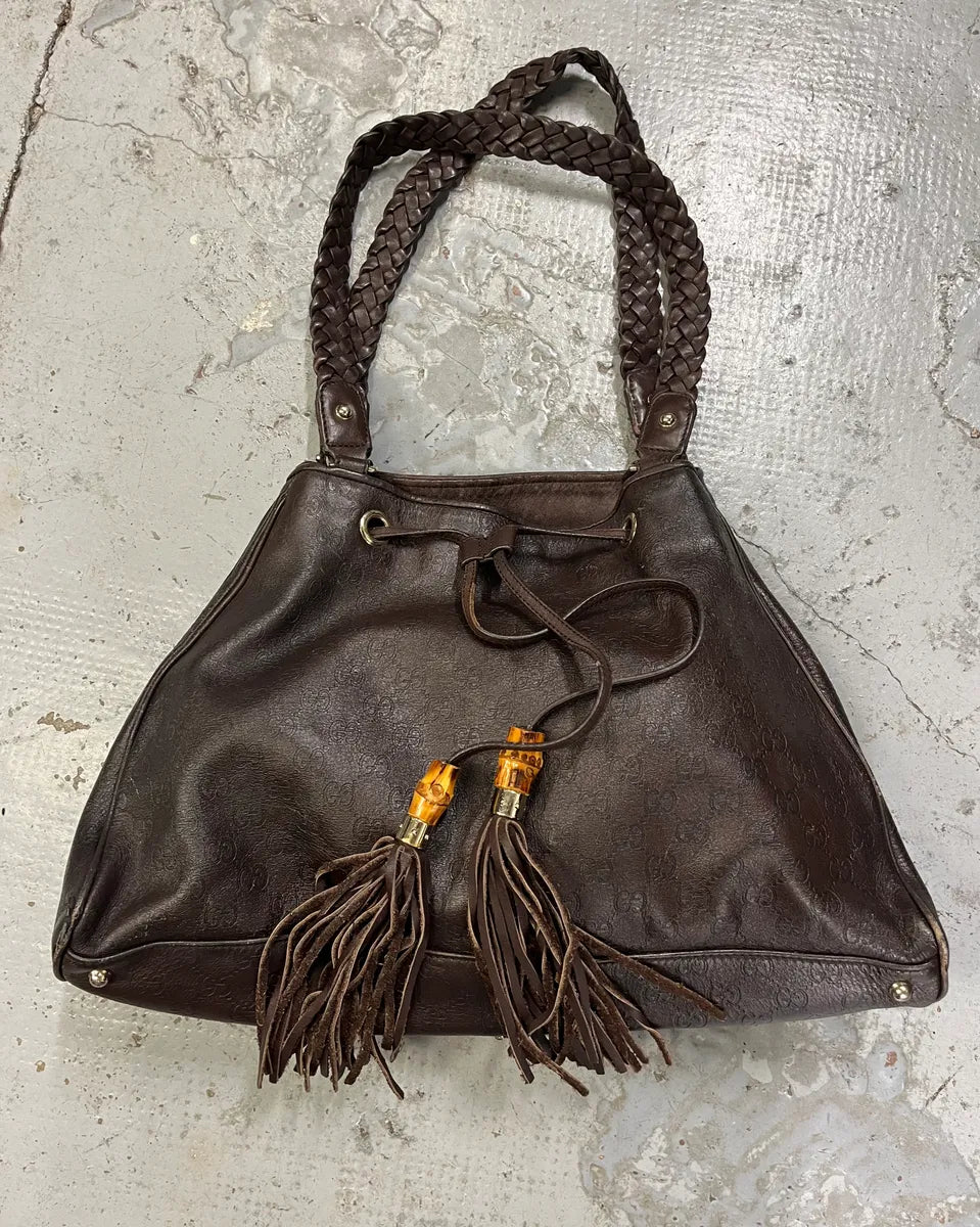 AW2003 Gucci Dark Brown Leather Bamboo Tassel Hobo Bag by Tom FOrd OGUFKwl 0
