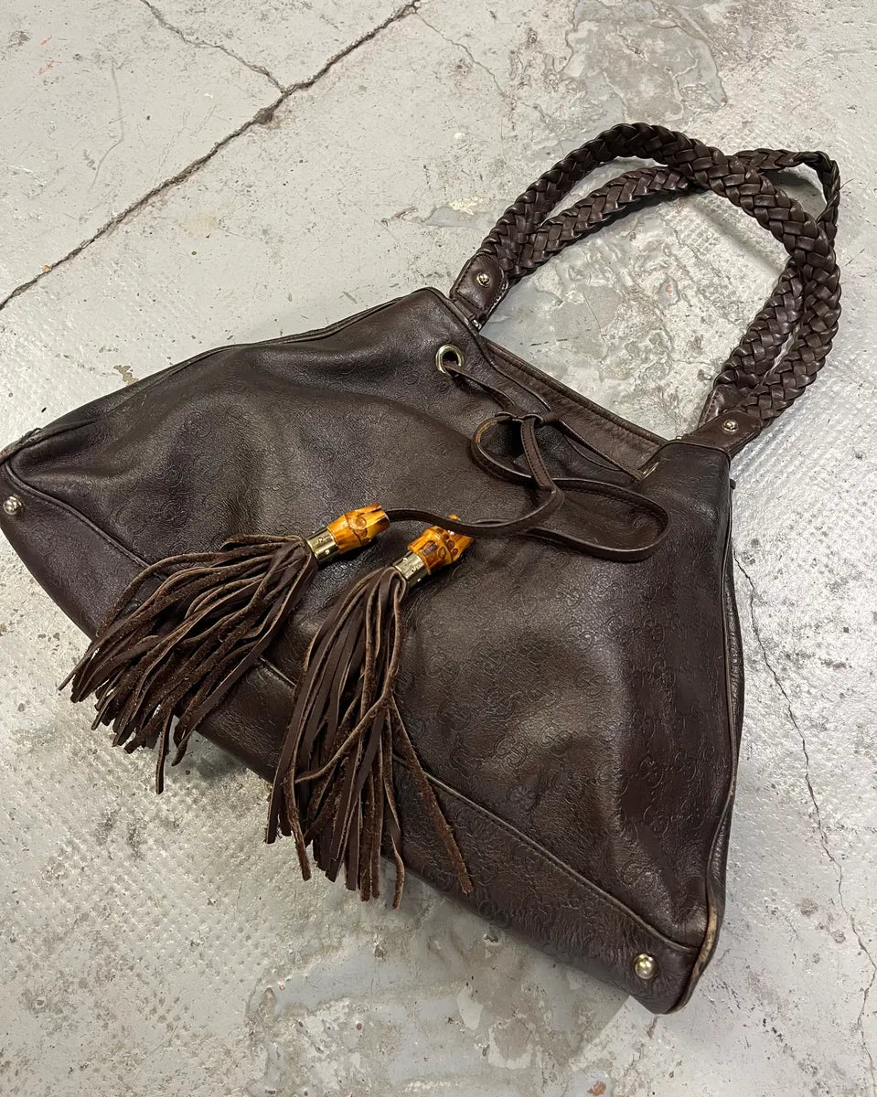 AW2003 Gucci Dark Brown Leather Bamboo Tassel Hobo Bag by Tom FOrd OGUFKwl 3