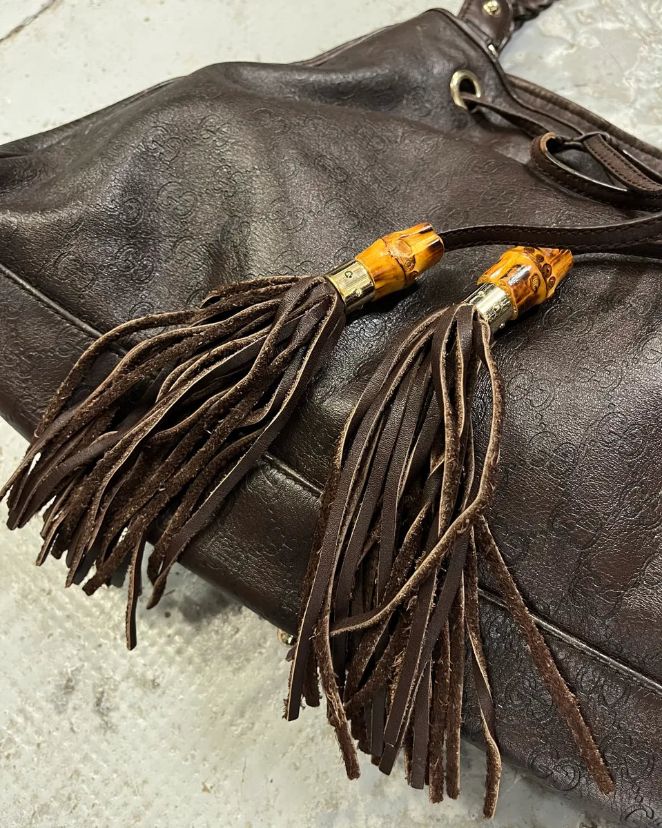 AW2003 Gucci Dark Brown Leather Bamboo Tassel Hobo Bag by Tom FOrd OGUFKwl 5