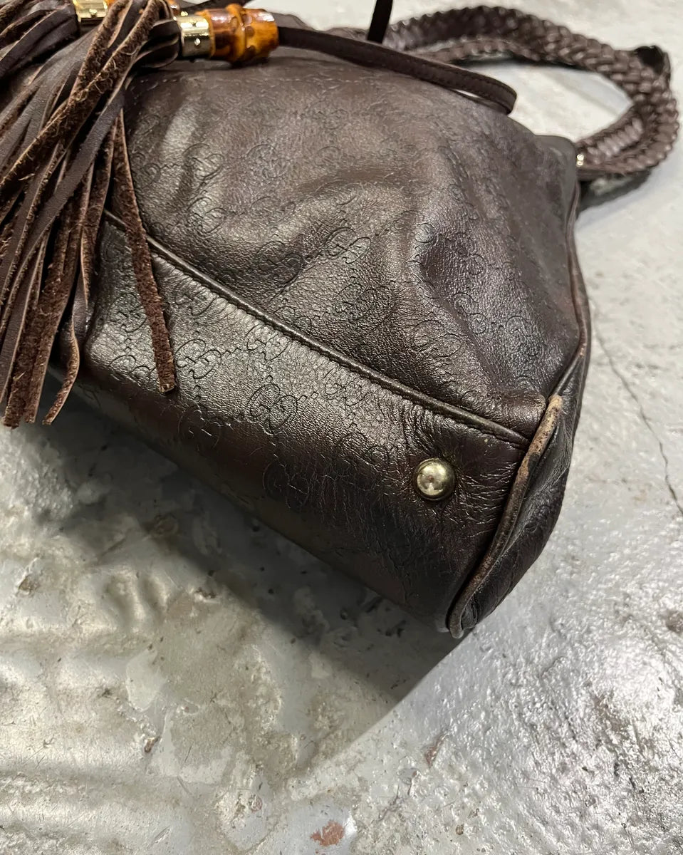 AW2003 Gucci Dark Brown Leather Bamboo Tassel Hobo Bag by Tom FOrd OGUFKwl 6
