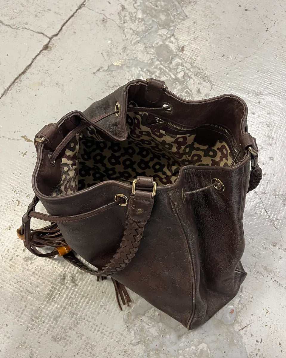 AW2003 Gucci Dark Brown Leather Bamboo Tassel Hobo Bag by Tom FOrd OGUFKwl 8