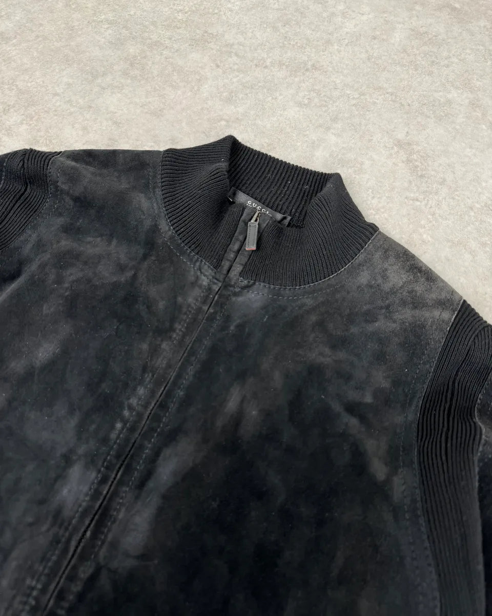 AW2003 Gucci Wool & Suede Hybrid Black Leather Jacket by Tom Ford yYgflgs 5