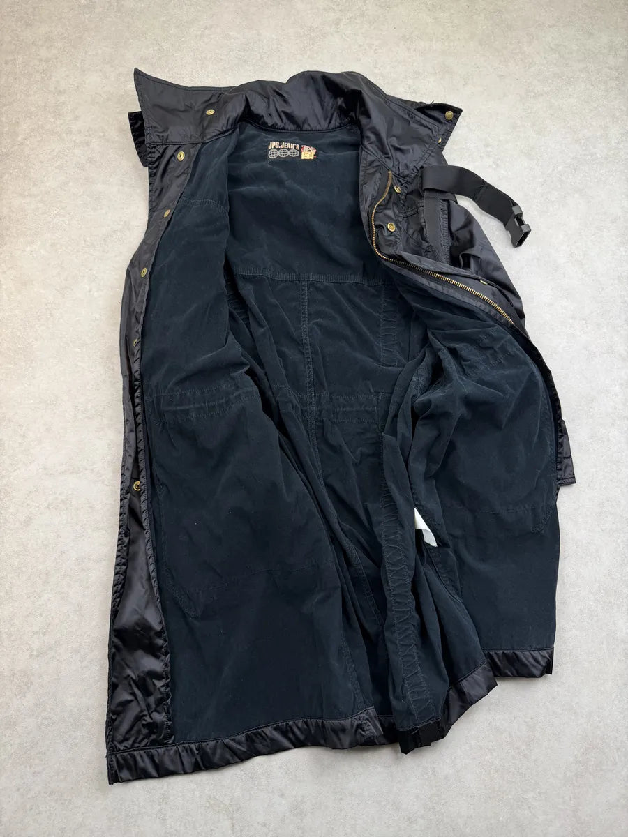 AW2003 Jean Paul Gaultier Black Bondage Long Parka Jacket UrWmmvk 12