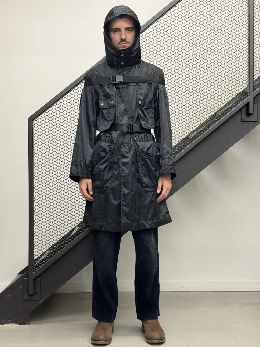 AW2003 Jean Paul Gaultier Black Bondage Long Parka Jacket UrWmmvk 2