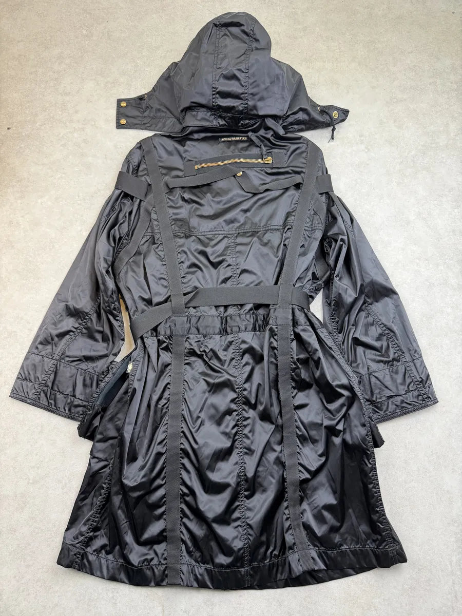AW2003 Jean Paul Gaultier Black Bondage Long Parka Jacket UrWmmvk 4