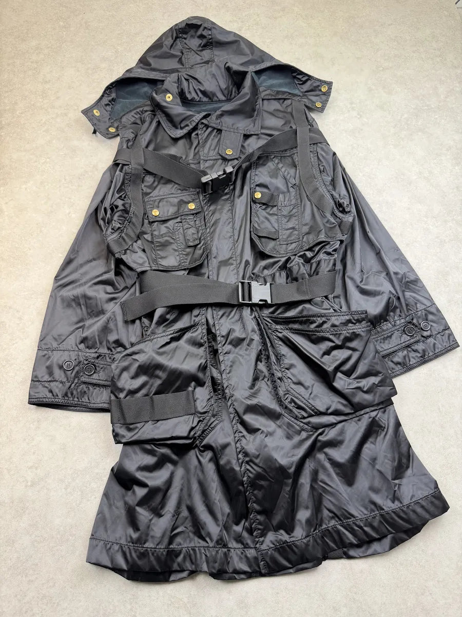 AW2003 Jean Paul Gaultier Black Bondage Long Parka Jacket UrWmmvk 8