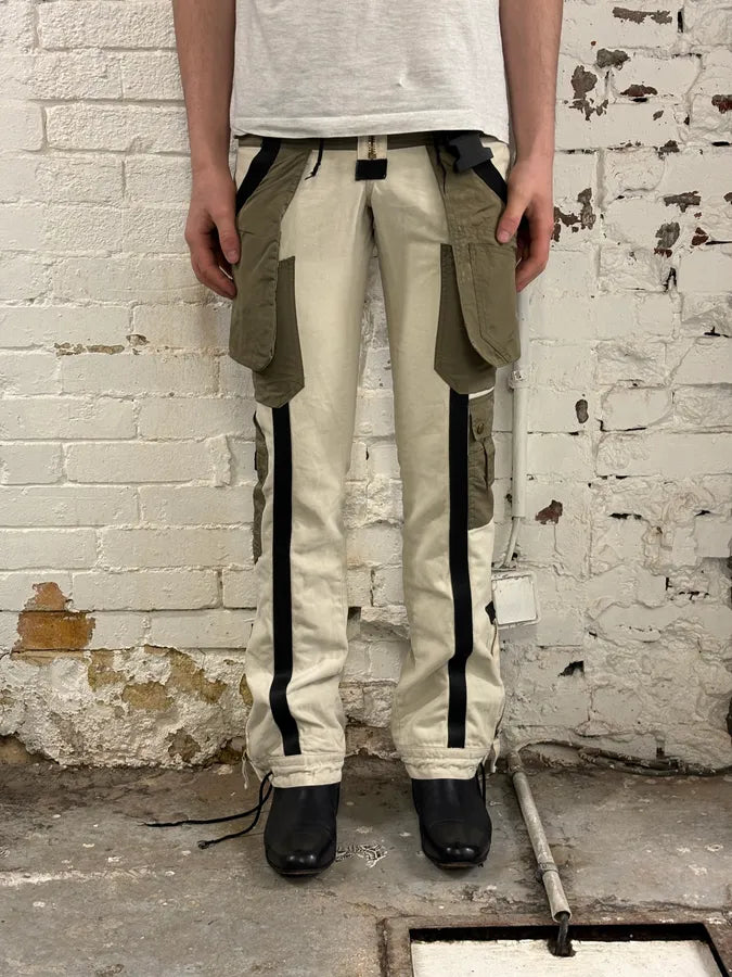 AW2003 Jean Paul Gaultier Bondage Beige Cargo Parachute Pants temOzTl 1