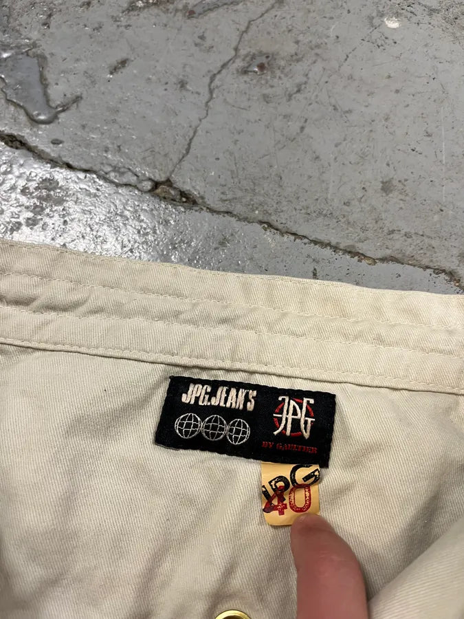 AW2003 Jean Paul Gaultier Bondage Beige Cargo Parachute Pants temOzTl 15