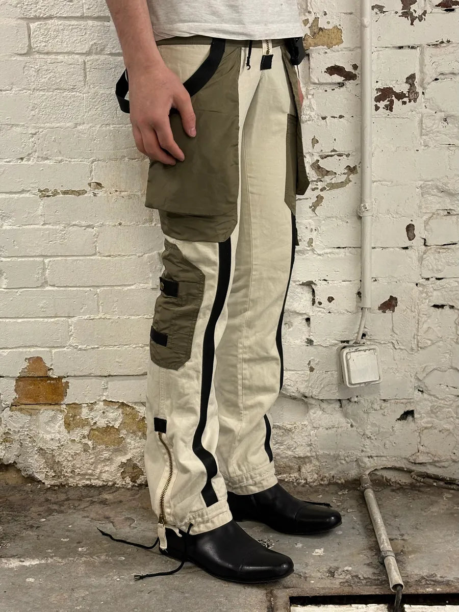 AW2003 Jean Paul Gaultier Bondage Beige Cargo Parachute Pants temOzTl 3